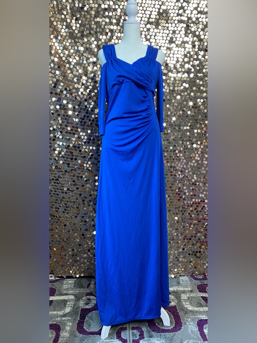 Blue elegant cold shoulder maxi dress size medium #1552
